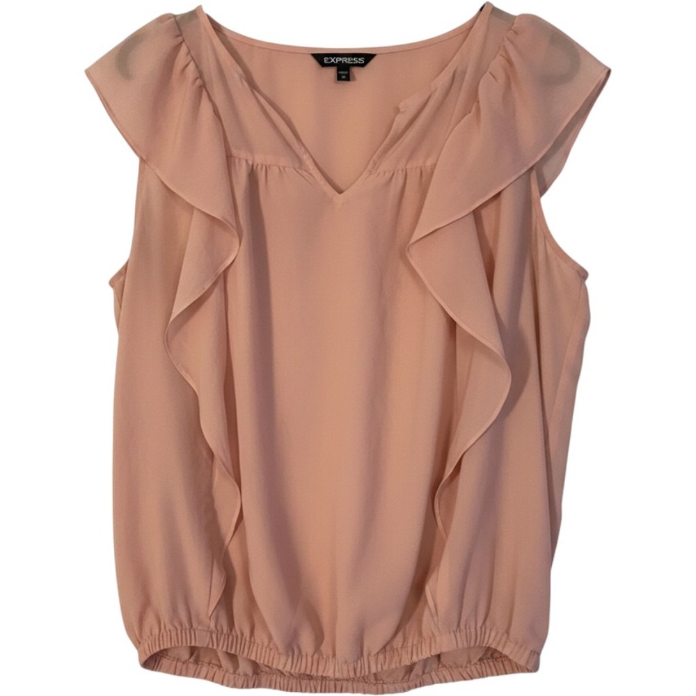 Express Ruffle V-Neck Blouse Womens Medium Pink Bubble Hem Sleeveless Top